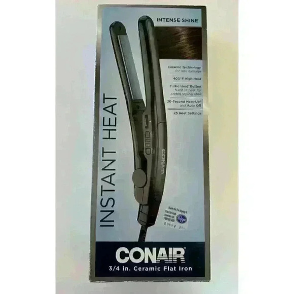 Conair 3/4 inch Ceramic Flat Iron Instant Heat & Shine Turbo Heat Button NIB - Picture 1 of 5